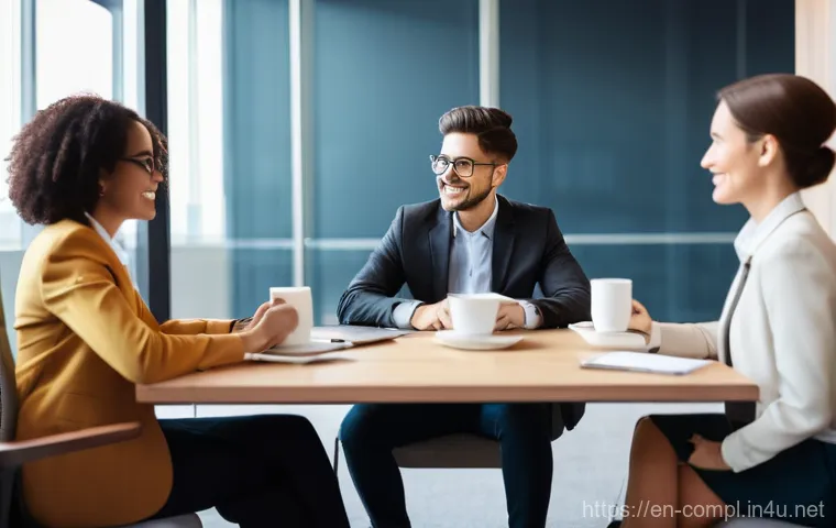 규제준수 자격 취득 후 취업 시장 분석 - **Prompt**: A team of three diverse compliance professionals (two men and one woman, all in their 30...