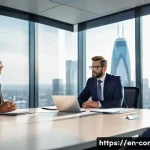 Home 20 규제준수 자격 취득 후 역할 변화 - A professional compliance officer in a modern corporate office, confidently advising senior executiv...