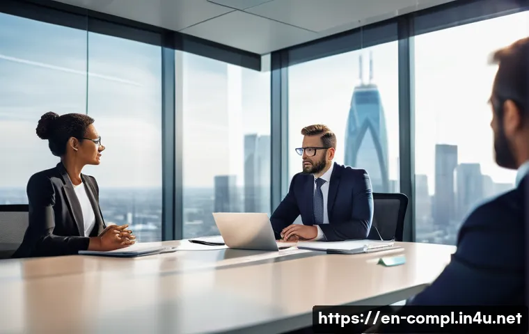 규제준수 자격 취득 후 역할 변화 - A professional compliance officer in a modern corporate office, confidently advising senior executiv...